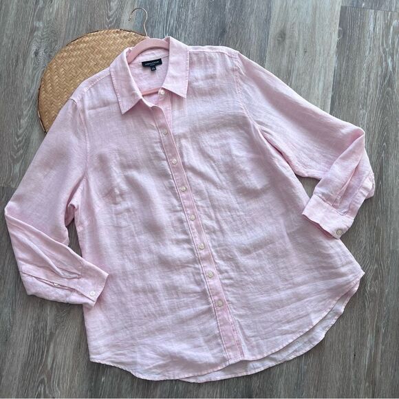 Lord & Taylor pink 100% linen button down blouse women’s‎ plus size 1x - Picture 1 of 6